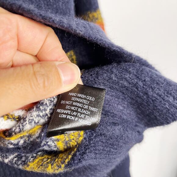 New Skies Are Blue XSmall XS Navy Blue Orange Textured Striped Crew Neck Sweater - Picture 9 of 10